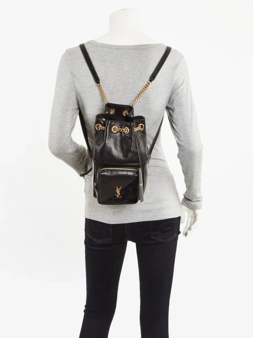 Yves Saint Laurent Black Quilted Lambskin Leather Jamie Backpack Bag